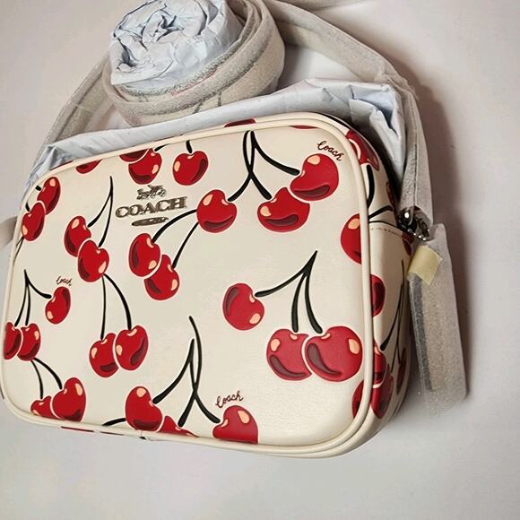 NWT COACH CZ189 Jamie Camera Bag With Cherry Print In Smooth Leather Chalk Multi - Picture 2 of 9